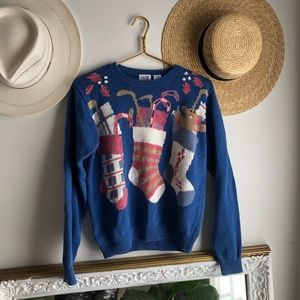 True Vintage blue cotton Holiday Christmas sweater jumper golf design